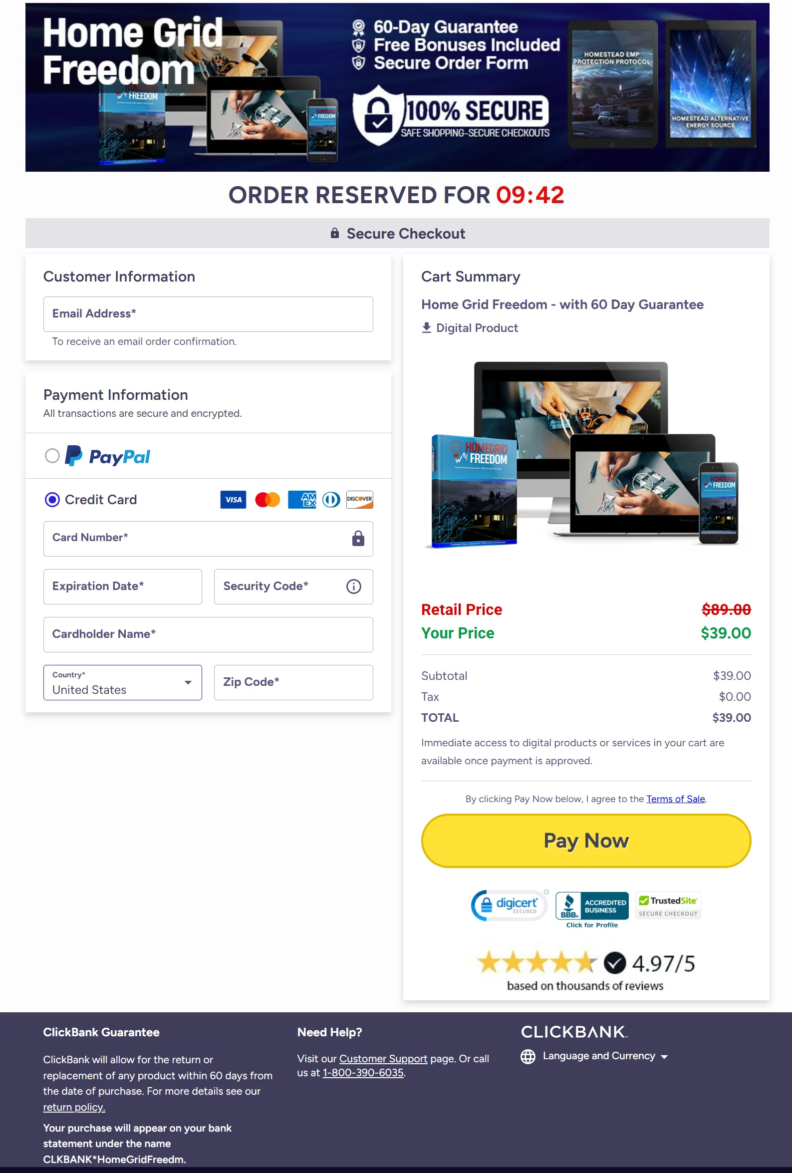 Home Grid Freedom Checkout Page